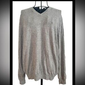 Calvin Klein 100% Italian Merino Wool VNeck Sweater Mens Large Gray Lightweight